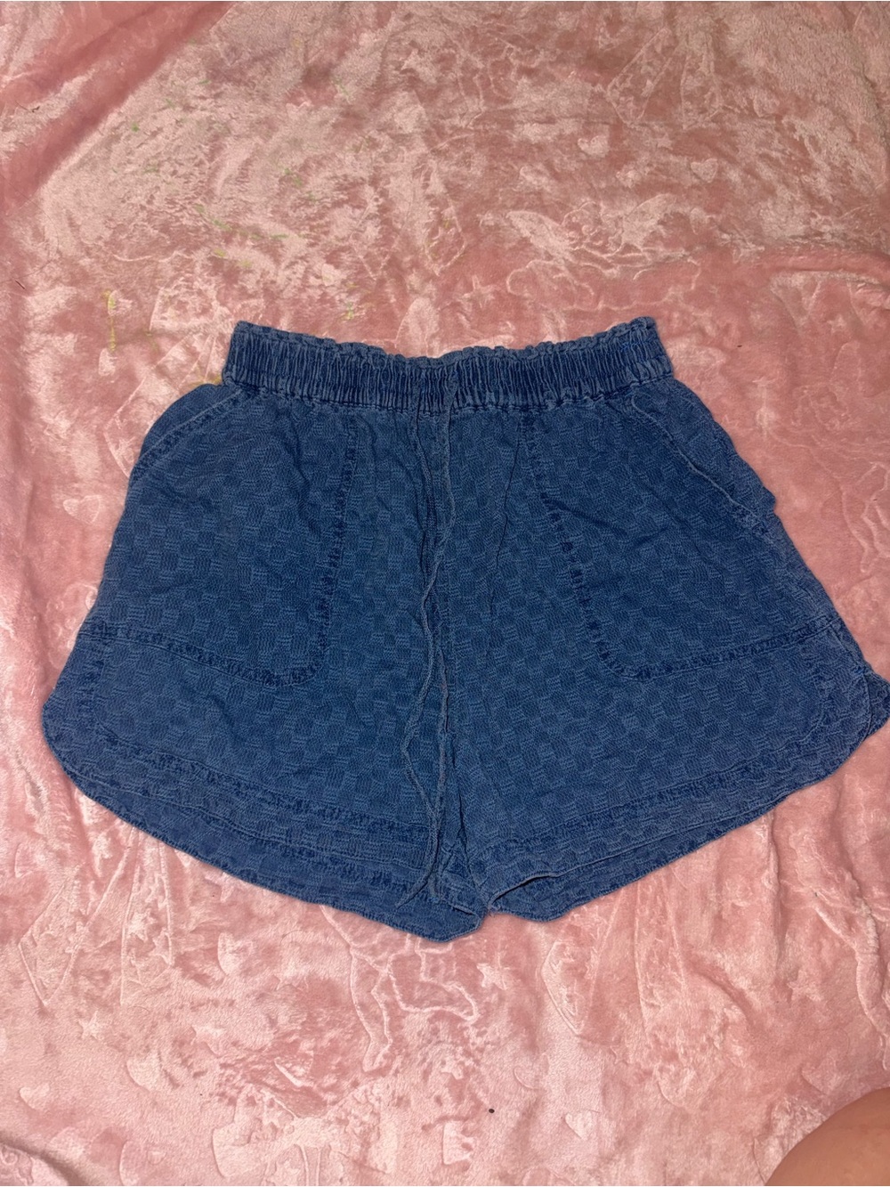 a.n.a Blue High-Waist Textured Casual Shorts